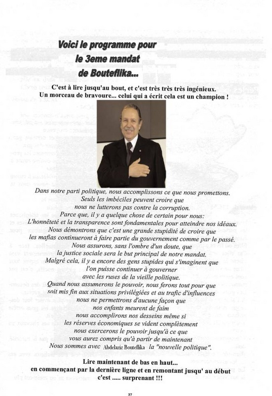 Document troublant sur le programme du 3ème mandat anticonstitutionnel de Bouteflika : lisez tel qu'il puis de bas en haut !
